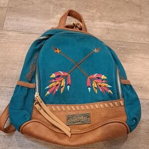 Teal and Brown Kids Backpack with Embroidery